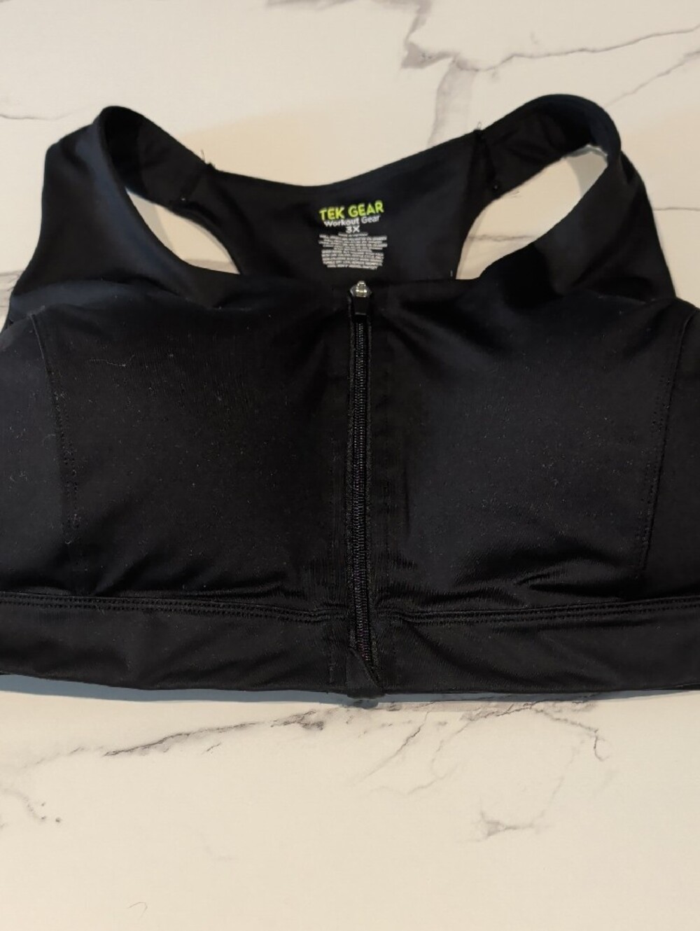TEK GEAR 3X Black Front-Zip Racerback Sports Bra